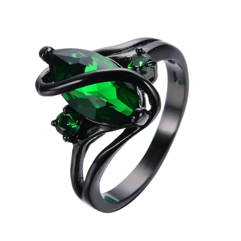 Elegant Black Gold Filled Emerald CZ Ring Vintage Wedding Rings For Women Christmas Eve Gift Fashion Jewelry