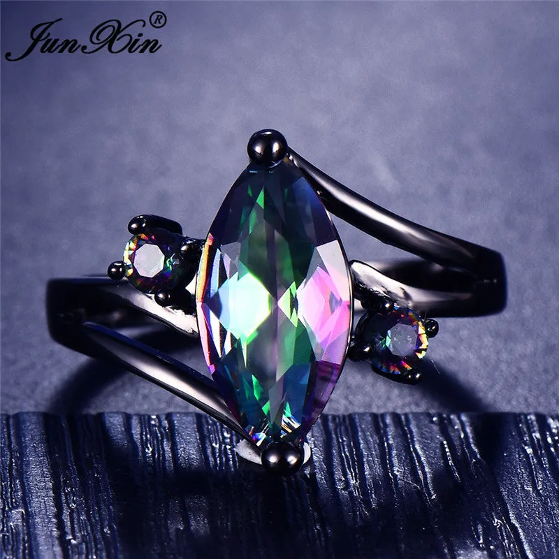 Elegant Black Gold Filled Emerald CZ Ring Vintage Wedding Rings For Women Christmas Eve Gift Fashion Jewelry