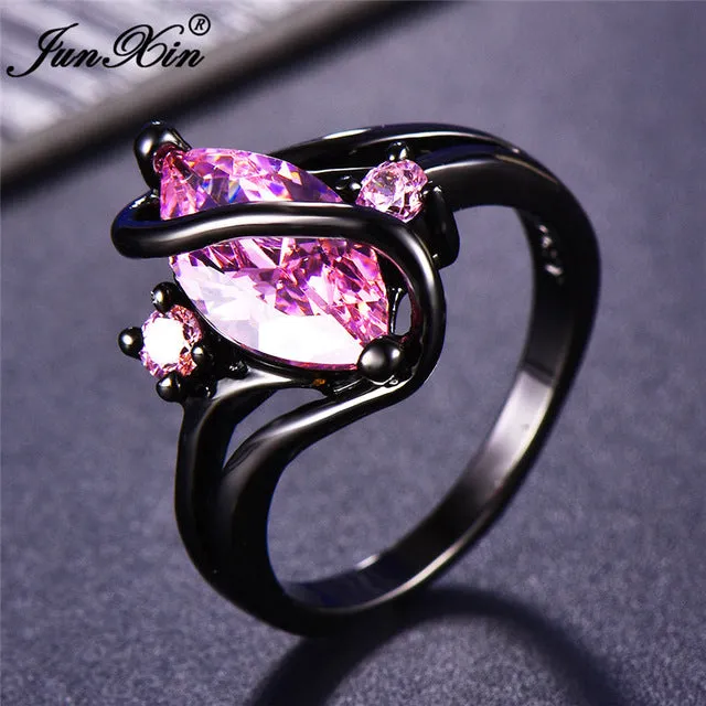 Elegant Black Gold Filled Emerald CZ Ring Vintage Wedding Rings For Women Christmas Eve Gift Fashion Jewelry