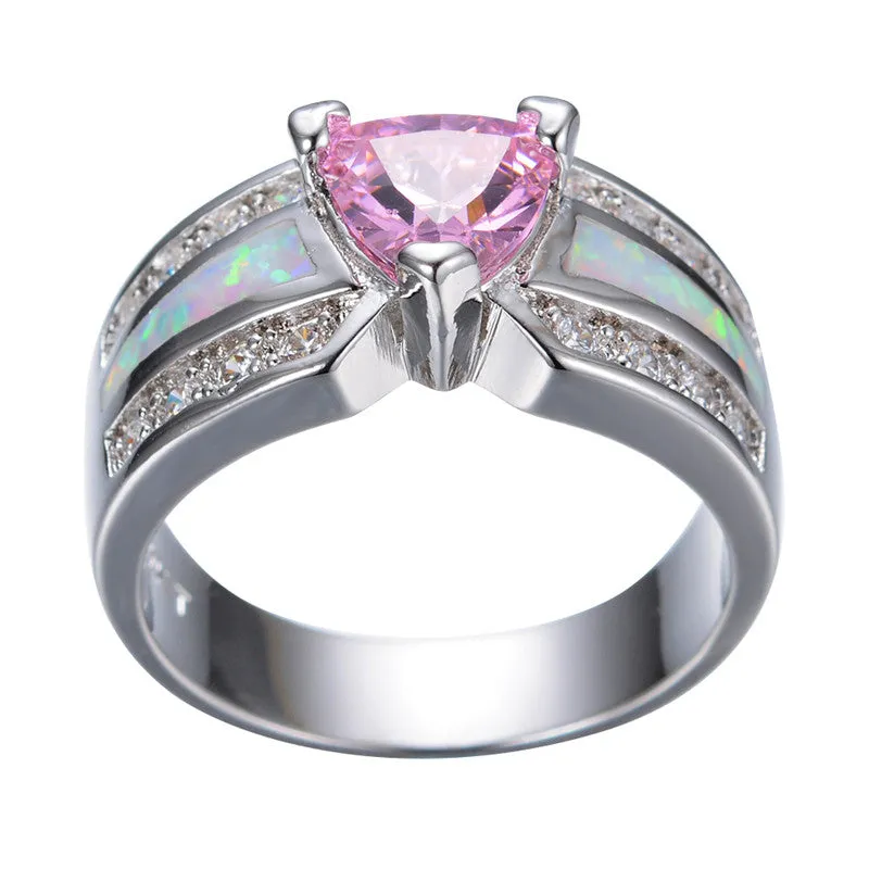 Elegant Fashion Pink Heart Female Opal Ring White Gold Filled Jewelry Vintage Party Engagement Wedding Rings For Women