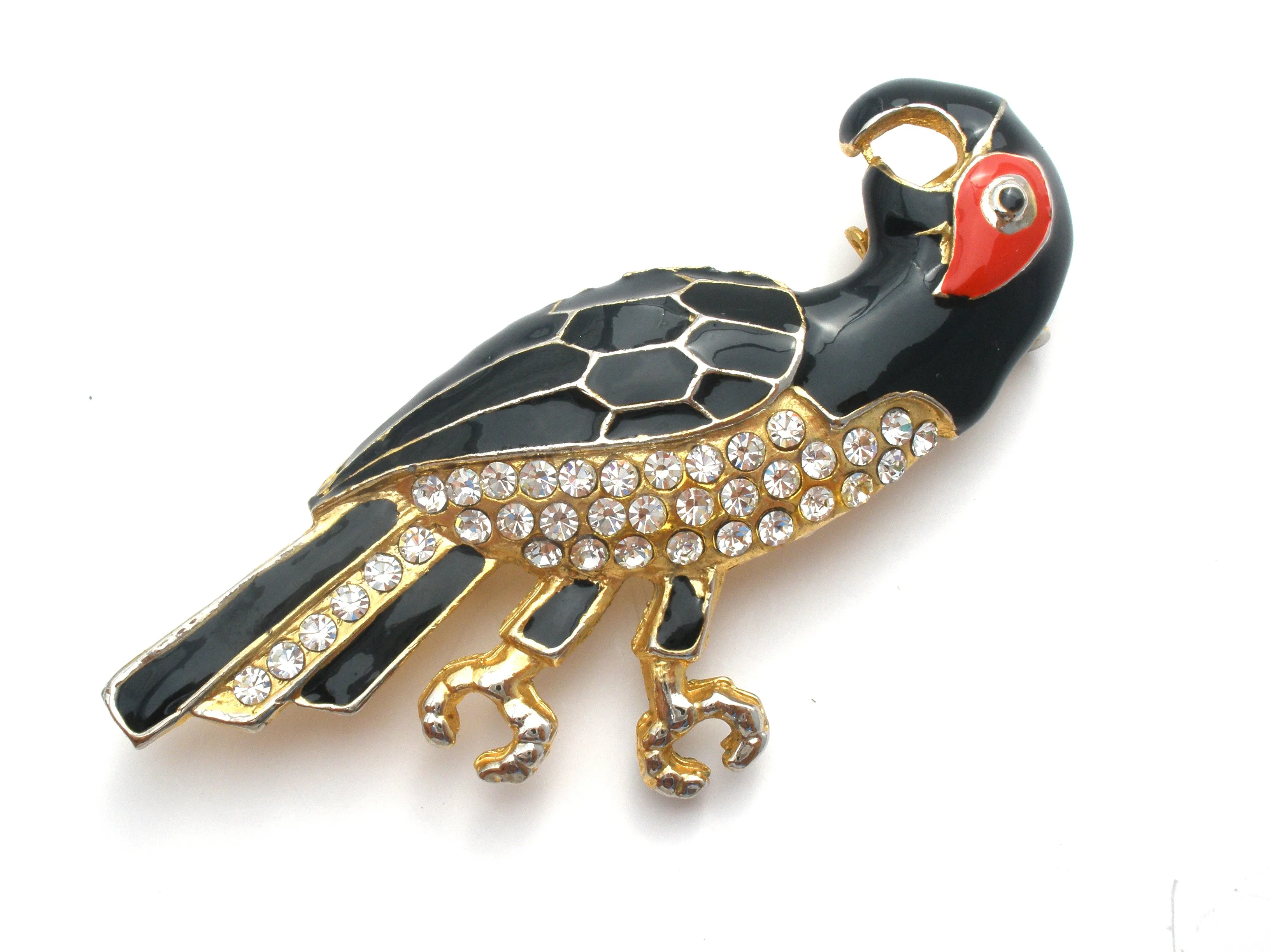 Enamel & Rhinestone Parrot Brooch Pin Vintage