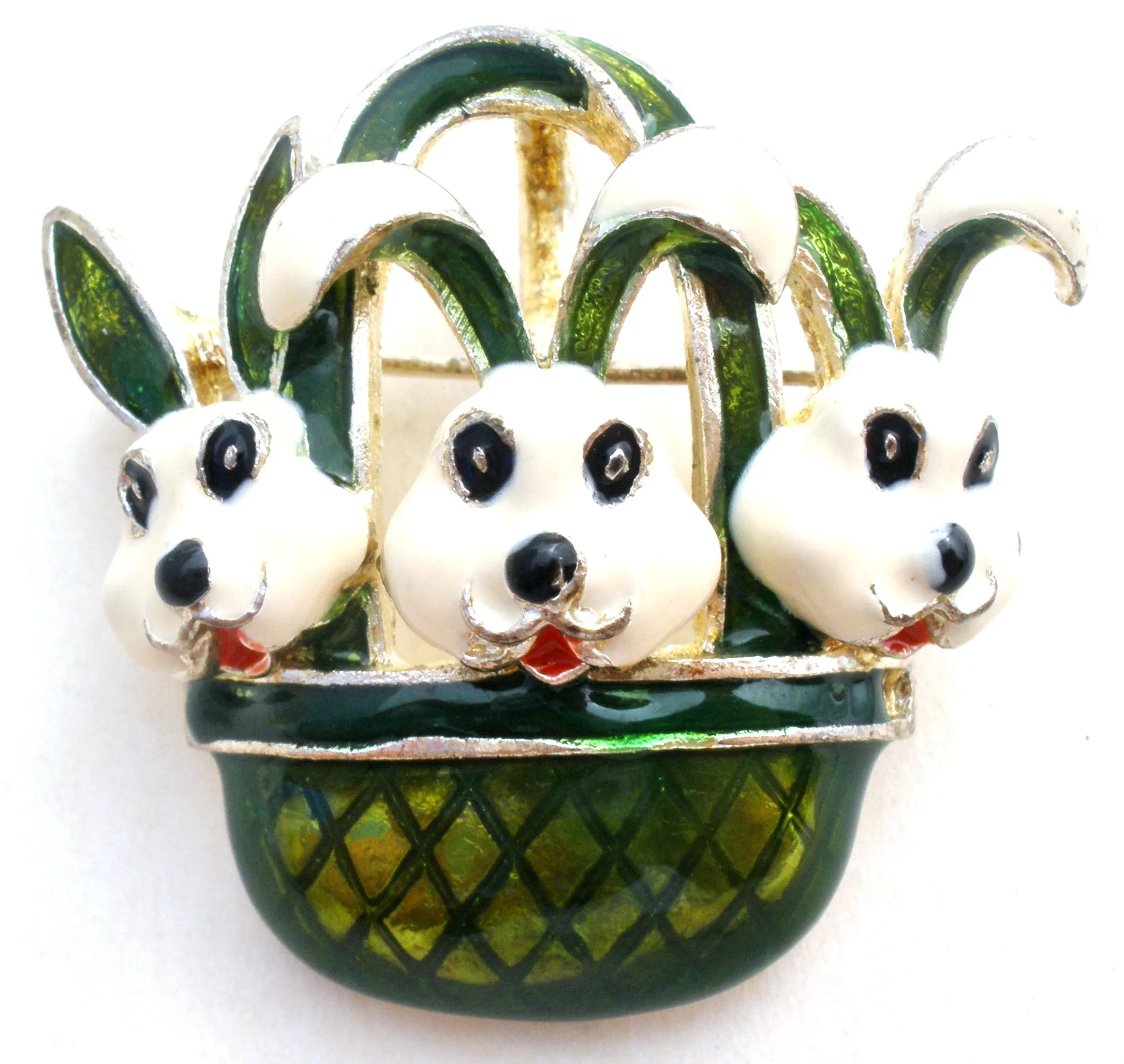 Enamel Rabbits in Basket Pendant Brooch