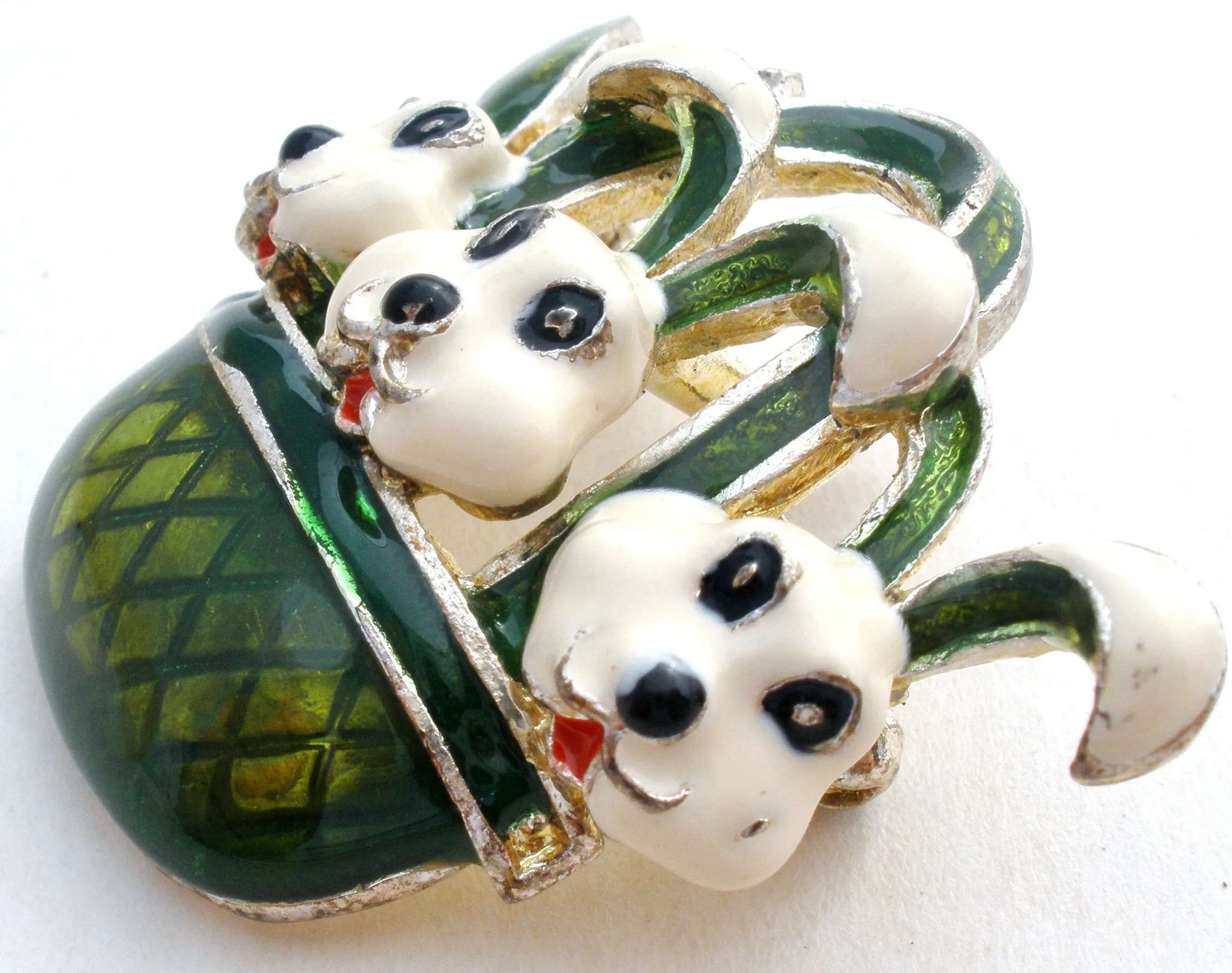 Enamel Rabbits in Basket Pendant Brooch