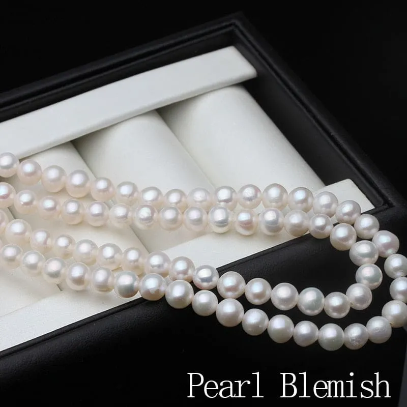 Exquisite Long White Natural Freshwater Round Pearl Necklace