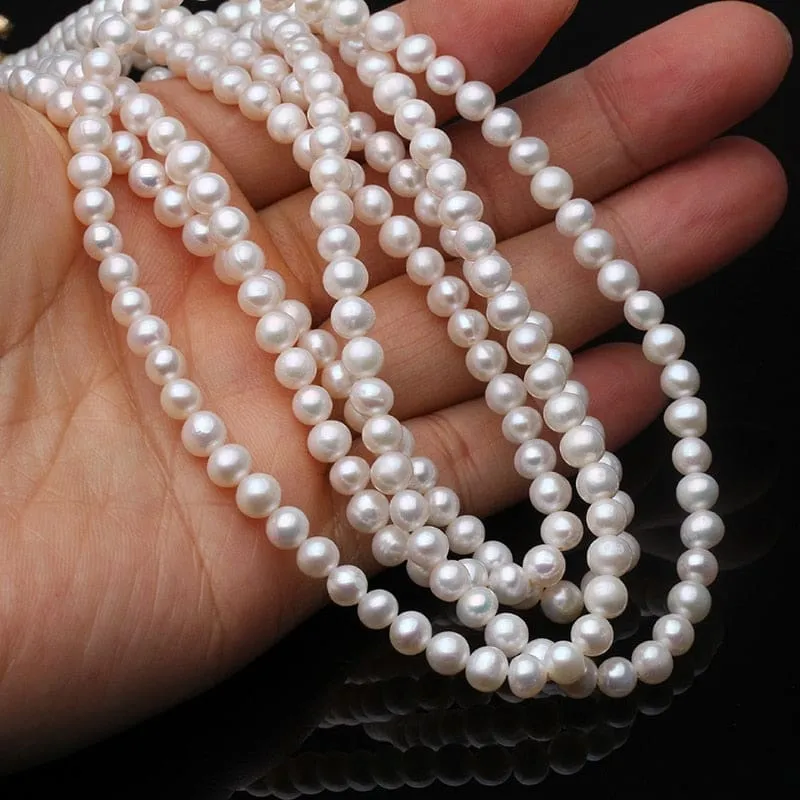 Exquisite Long White Natural Freshwater Round Pearl Necklace