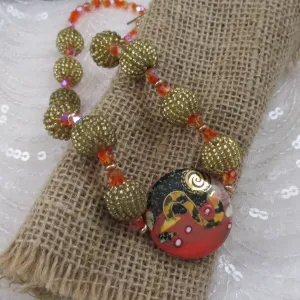 Exquisite Orange Handmade Artisan Bead Necklace