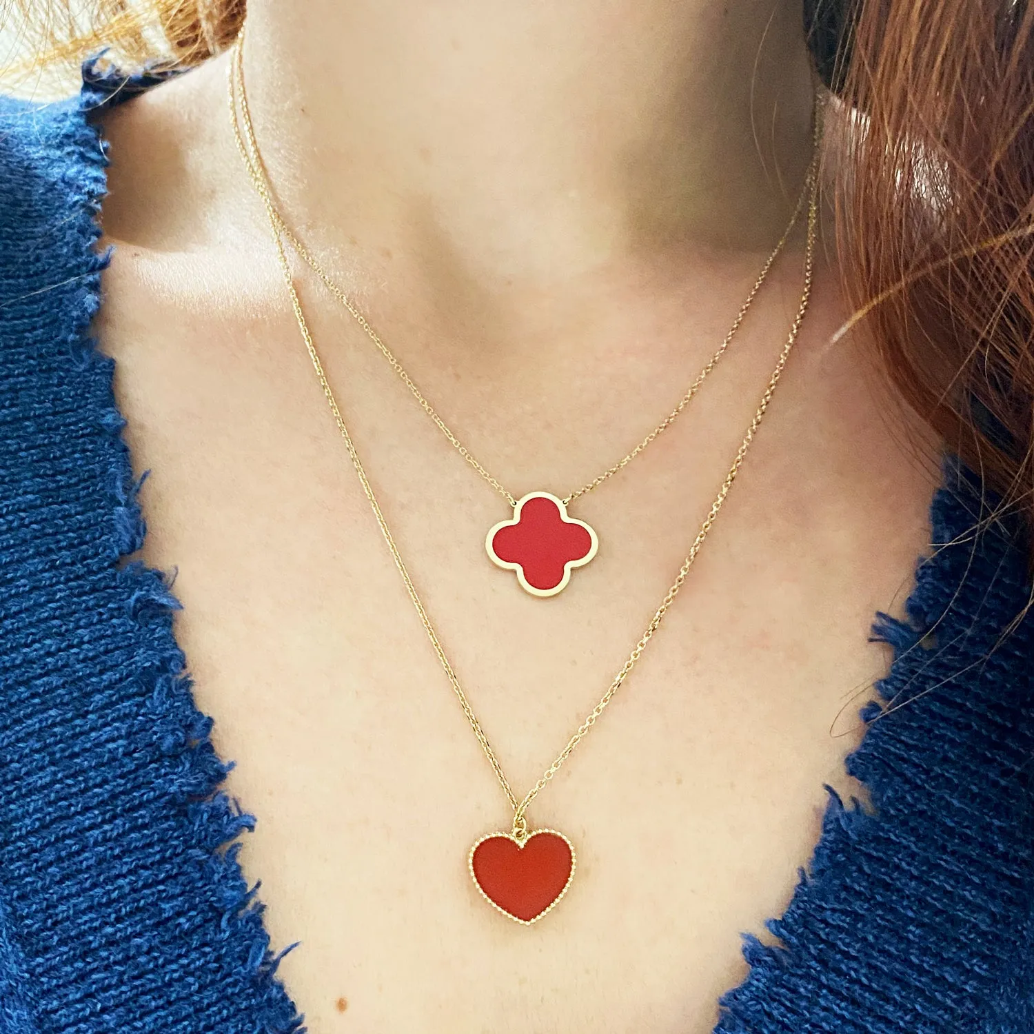 Extra Large Coral Single Clover Necklace