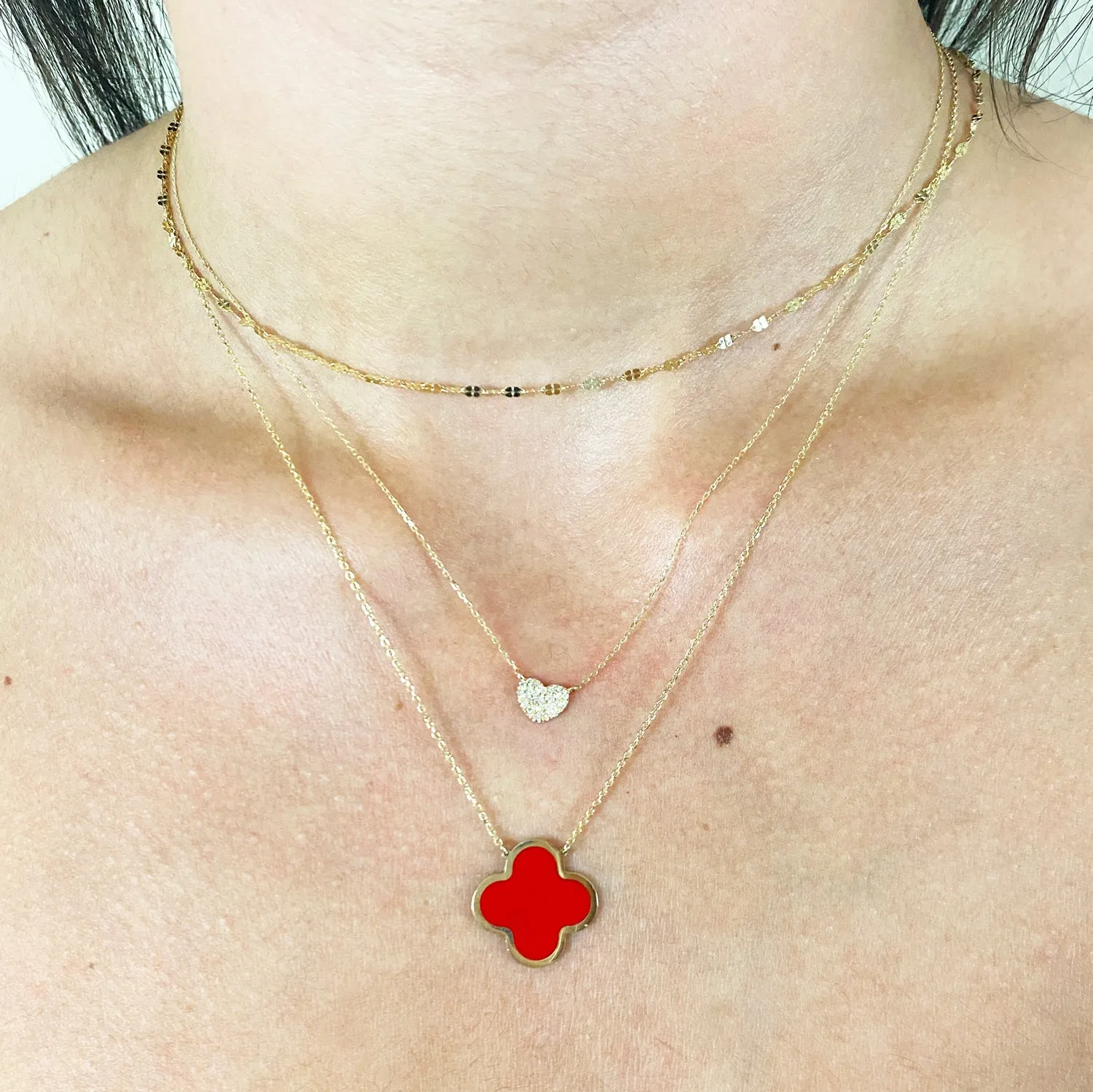 Extra Large Coral Single Clover Necklace