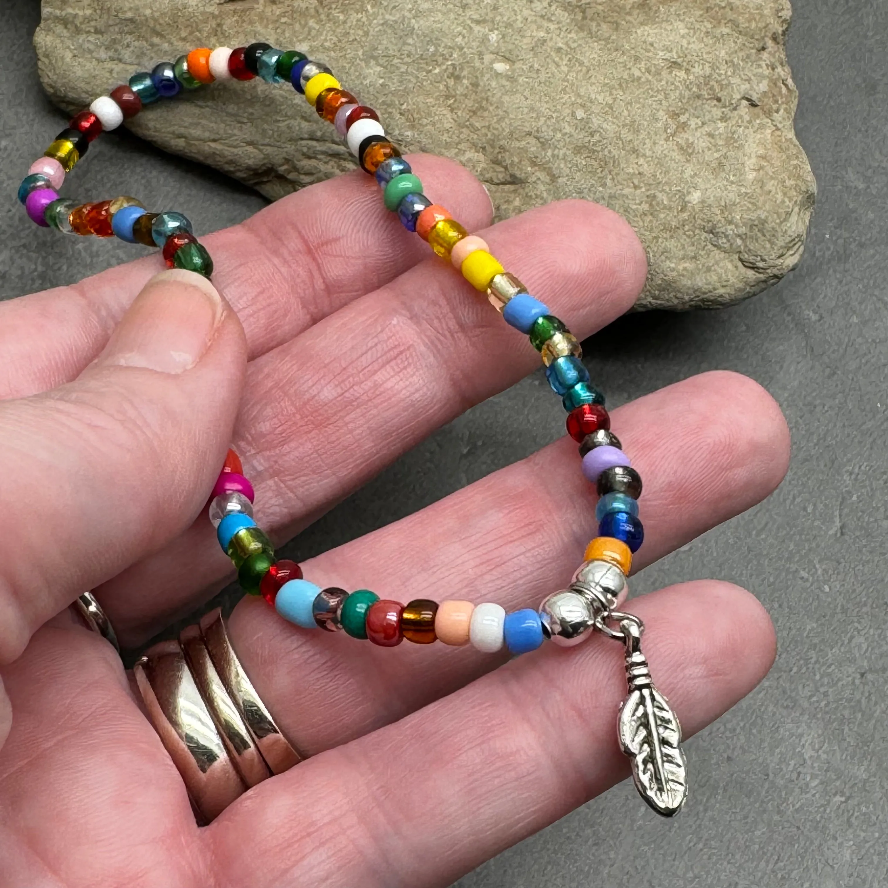 Feather Charm Seed Bead Anklet - Colour Choice