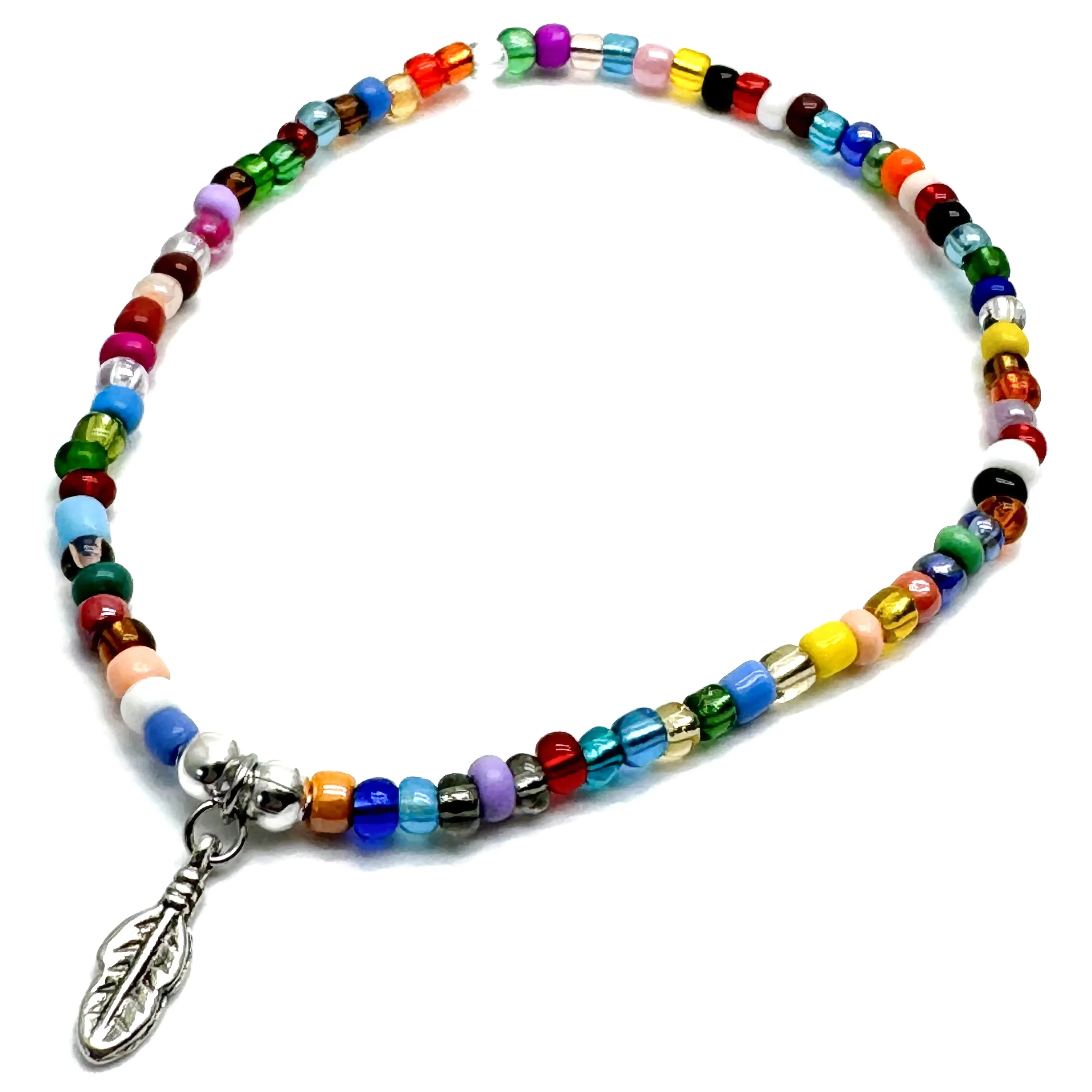 Feather Charm Seed Bead Anklet - Colour Choice