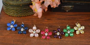 Floral Earrings - Small Oval Stones