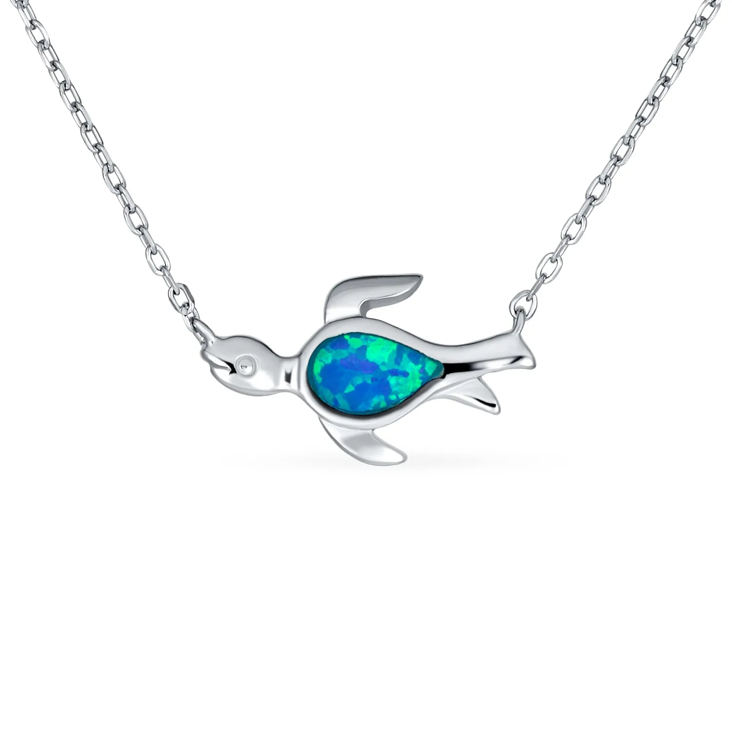 Flower Blue Green Opal Starfish Turtle Pendant Necklace .925 Silver