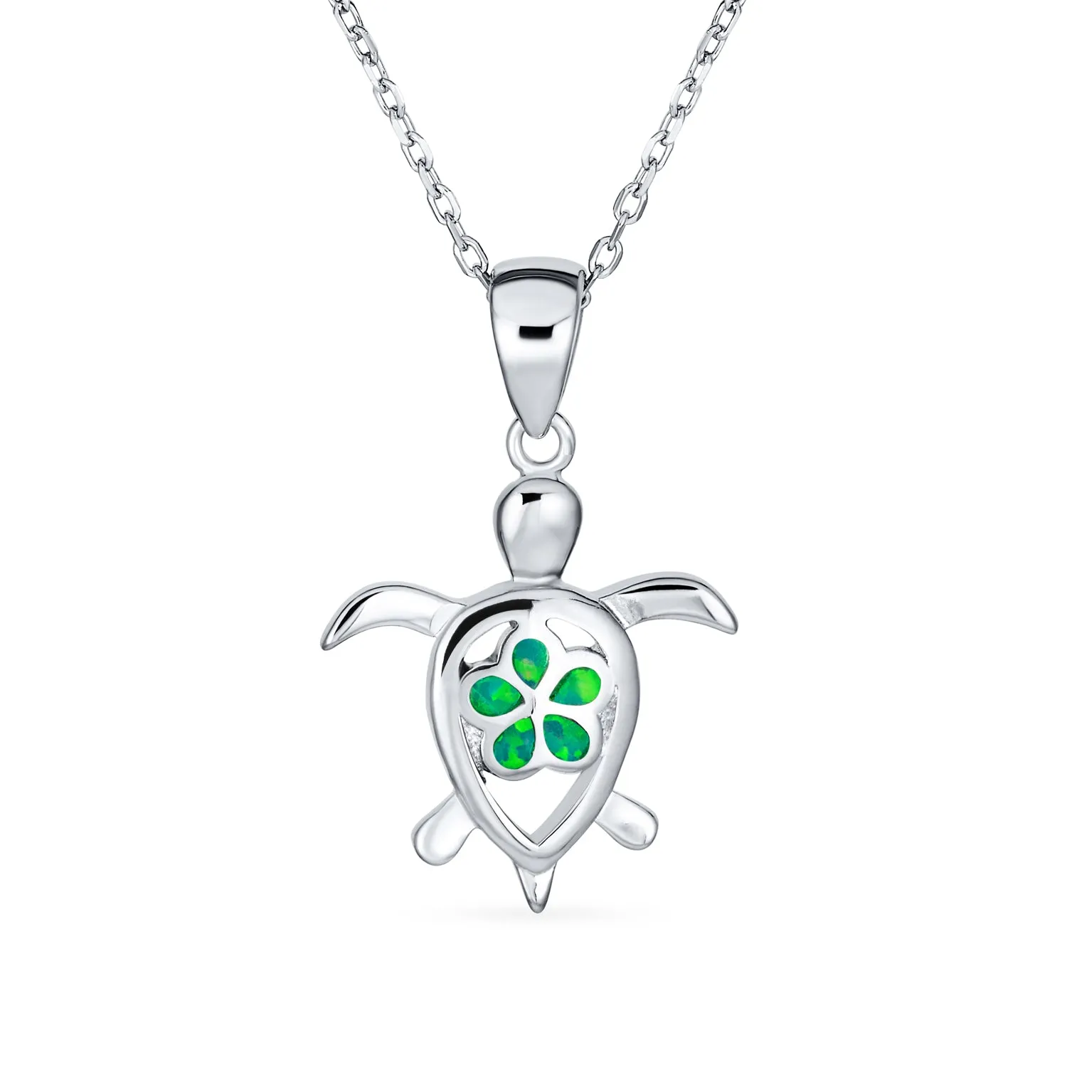 Flower Blue Green Opal Starfish Turtle Pendant Necklace .925 Silver