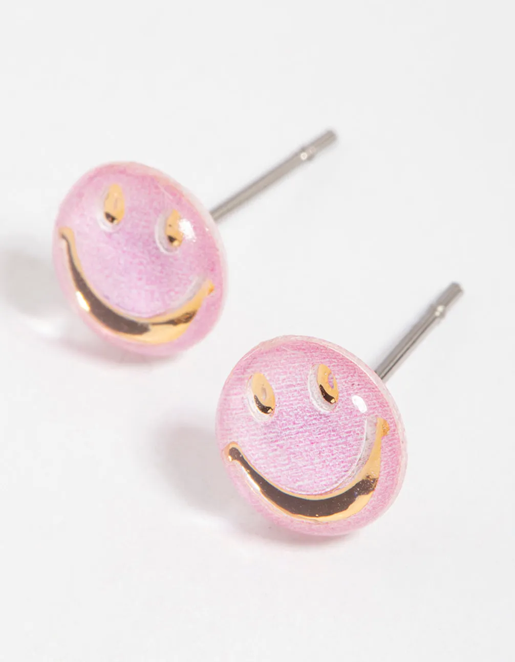 Gold Happy Face Stud Earrings