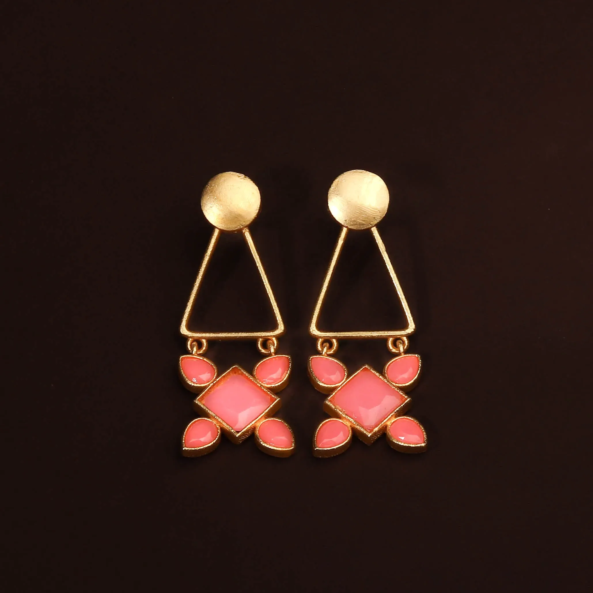 Gold Toned Blush Pink Stone Contemporary Earring For Women