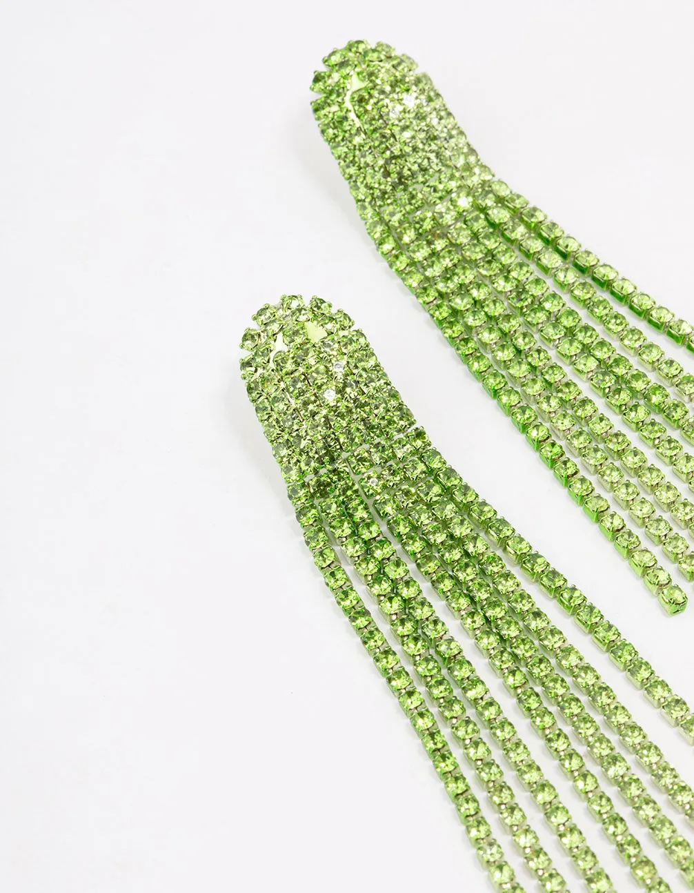 Green Multi-Row Cup Chain Drop Earrings