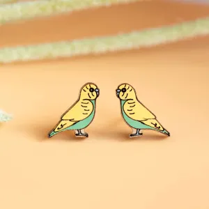 Hand-painted Budgerigar Wooden Earrings - PEB12066