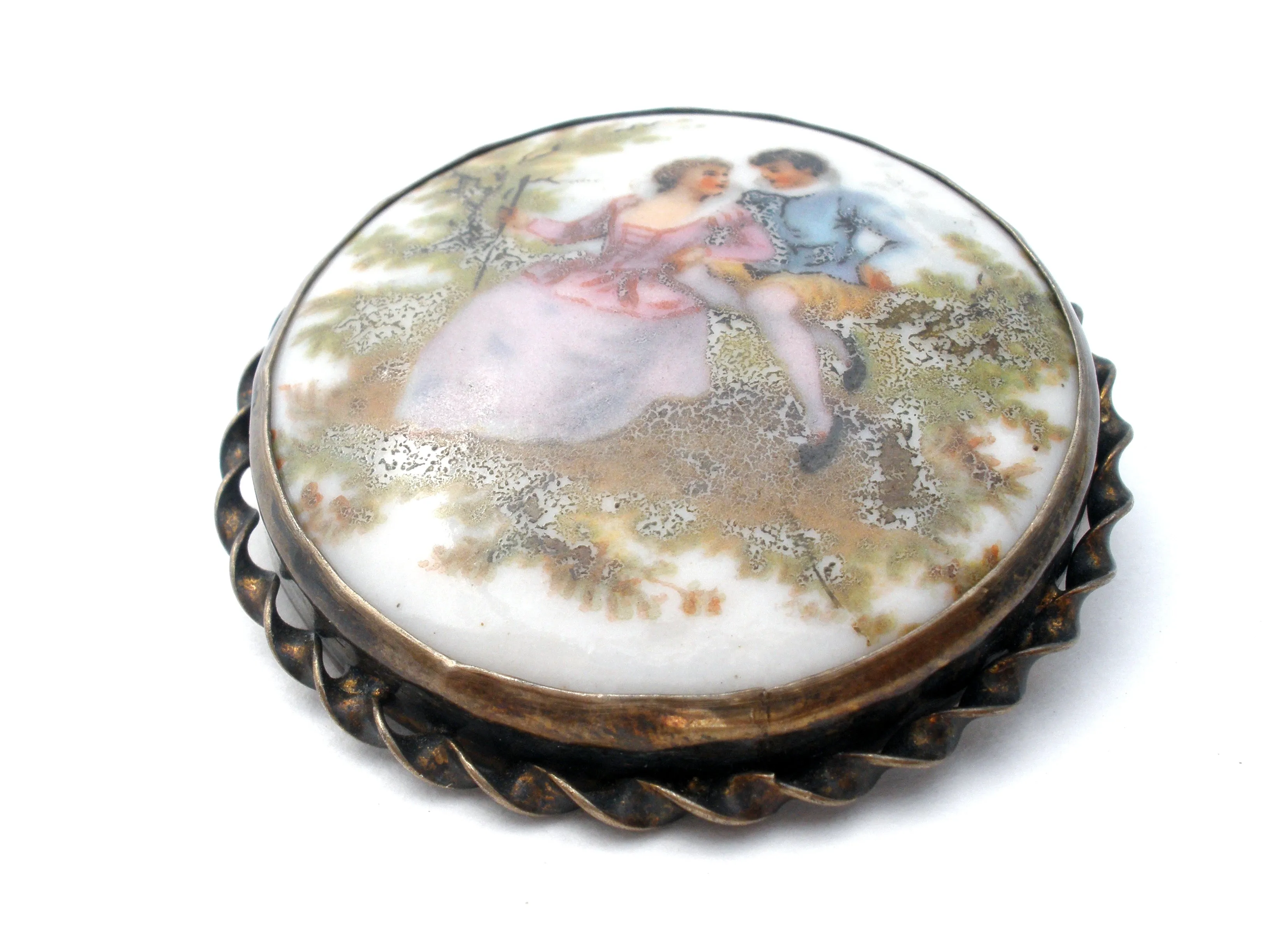 Hand Painted Victorian Couple Brooch Pin