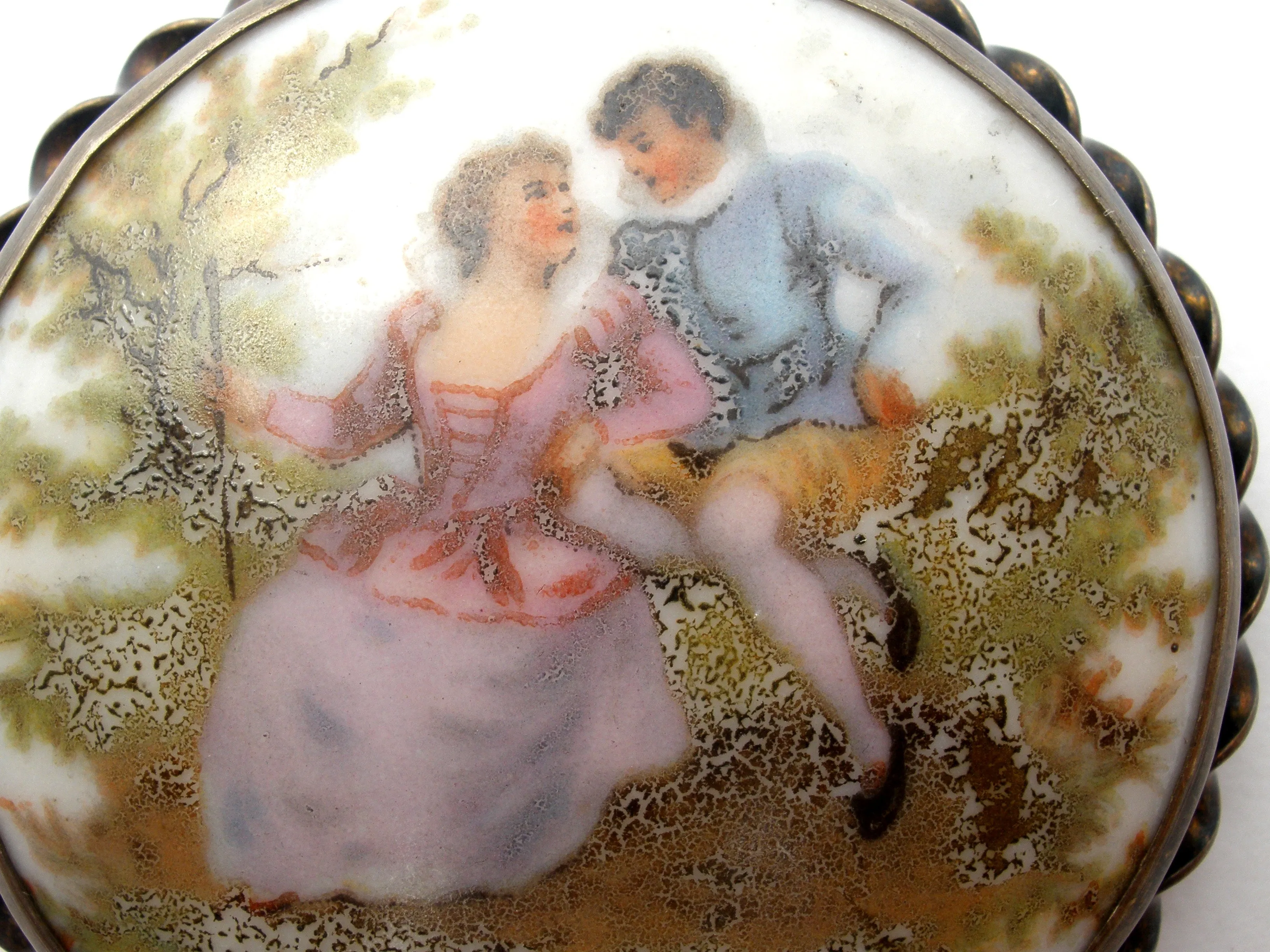 Hand Painted Victorian Couple Brooch Pin