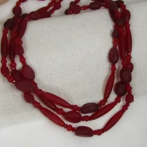 Handcrafted Red Sea Glass Necklace Triple Strand