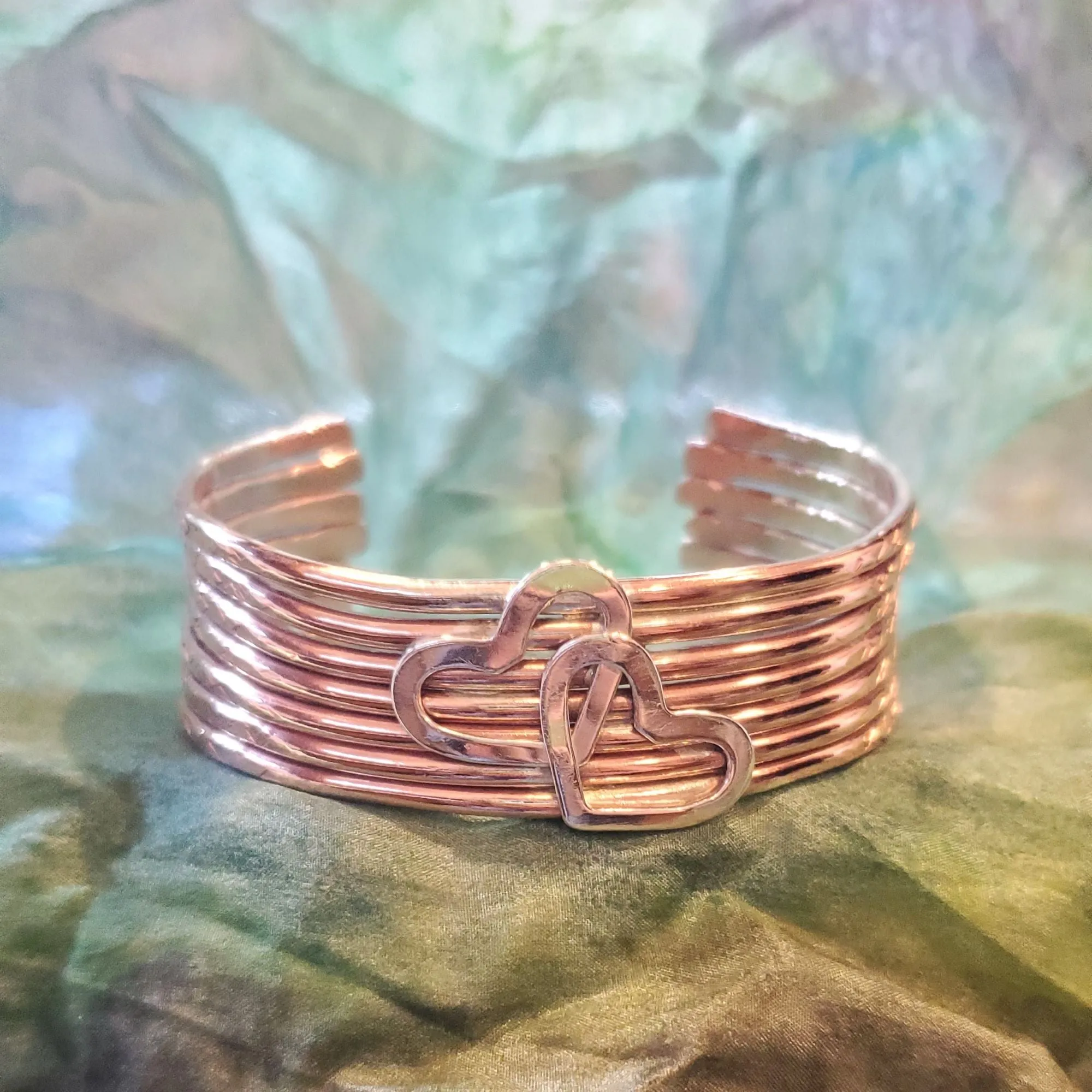 Handmade 7 Bangle Double Heart Copper Anniversary Cuff by Alexa Martha