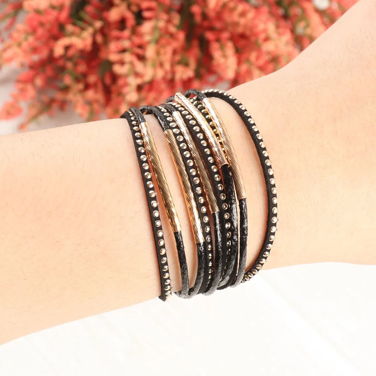 Hdb3067 - Multiline Leather Magnetic Bracelet