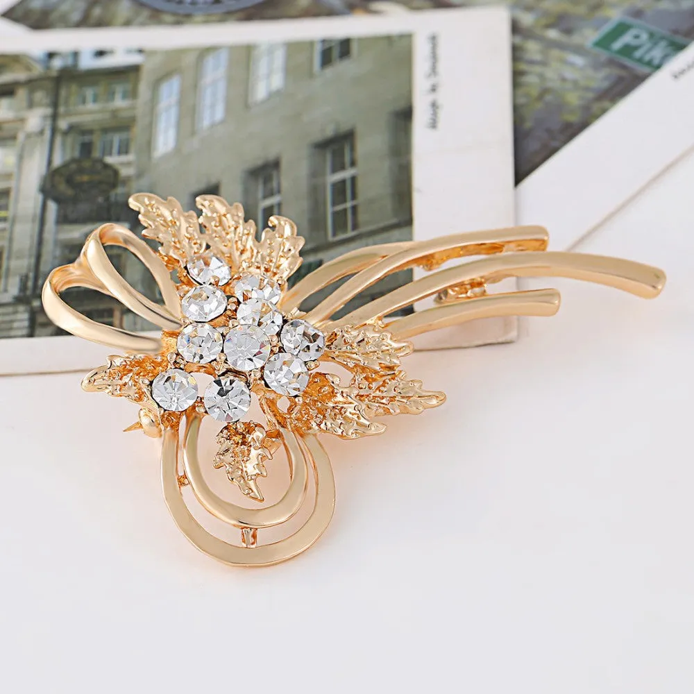 Hot selling 18k rose Golden Bow Brooch Shinning Synthetic Rhinestone Decoration Banquet Accessory Beautiful brooch for women