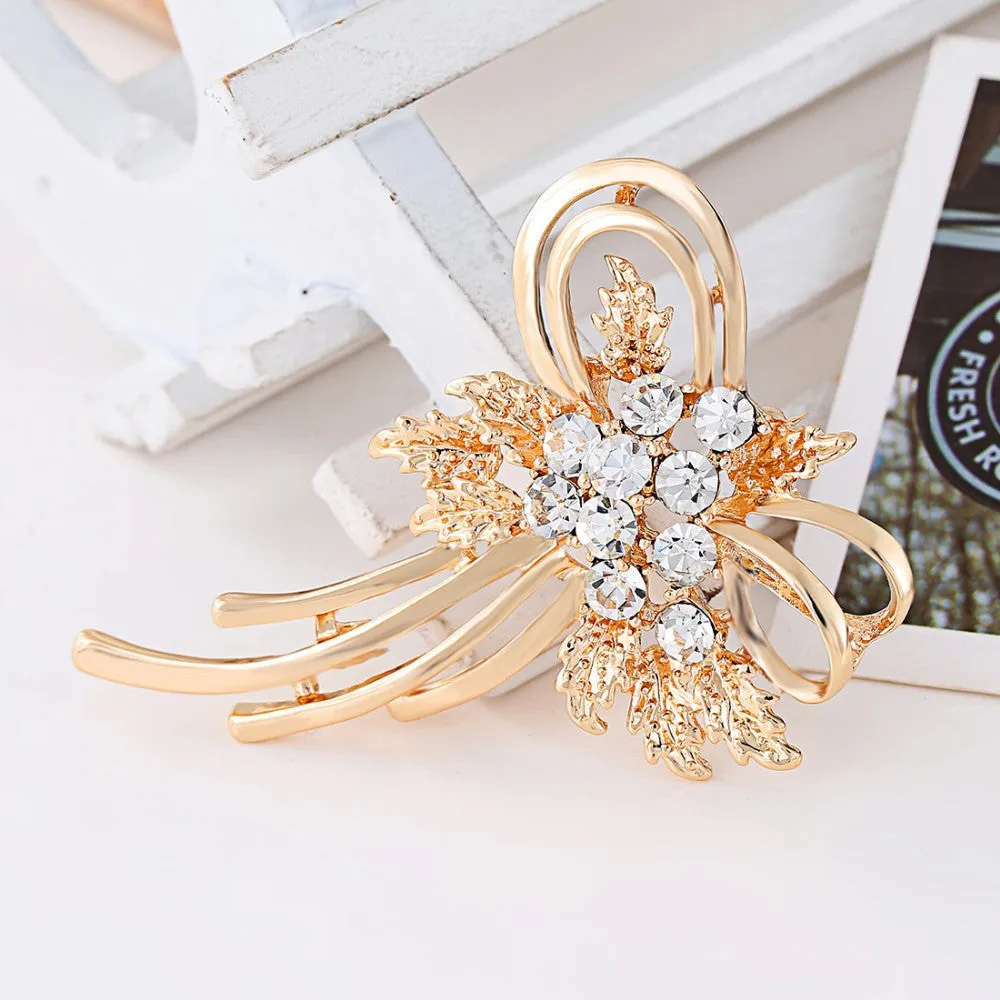 Hot selling 18k rose Golden Bow Brooch Shinning Synthetic Rhinestone Decoration Banquet Accessory Beautiful brooch for women