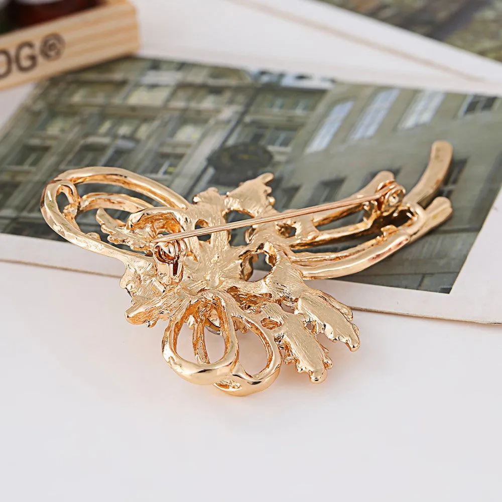 Hot selling 18k rose Golden Bow Brooch Shinning Synthetic Rhinestone Decoration Banquet Accessory Beautiful brooch for women