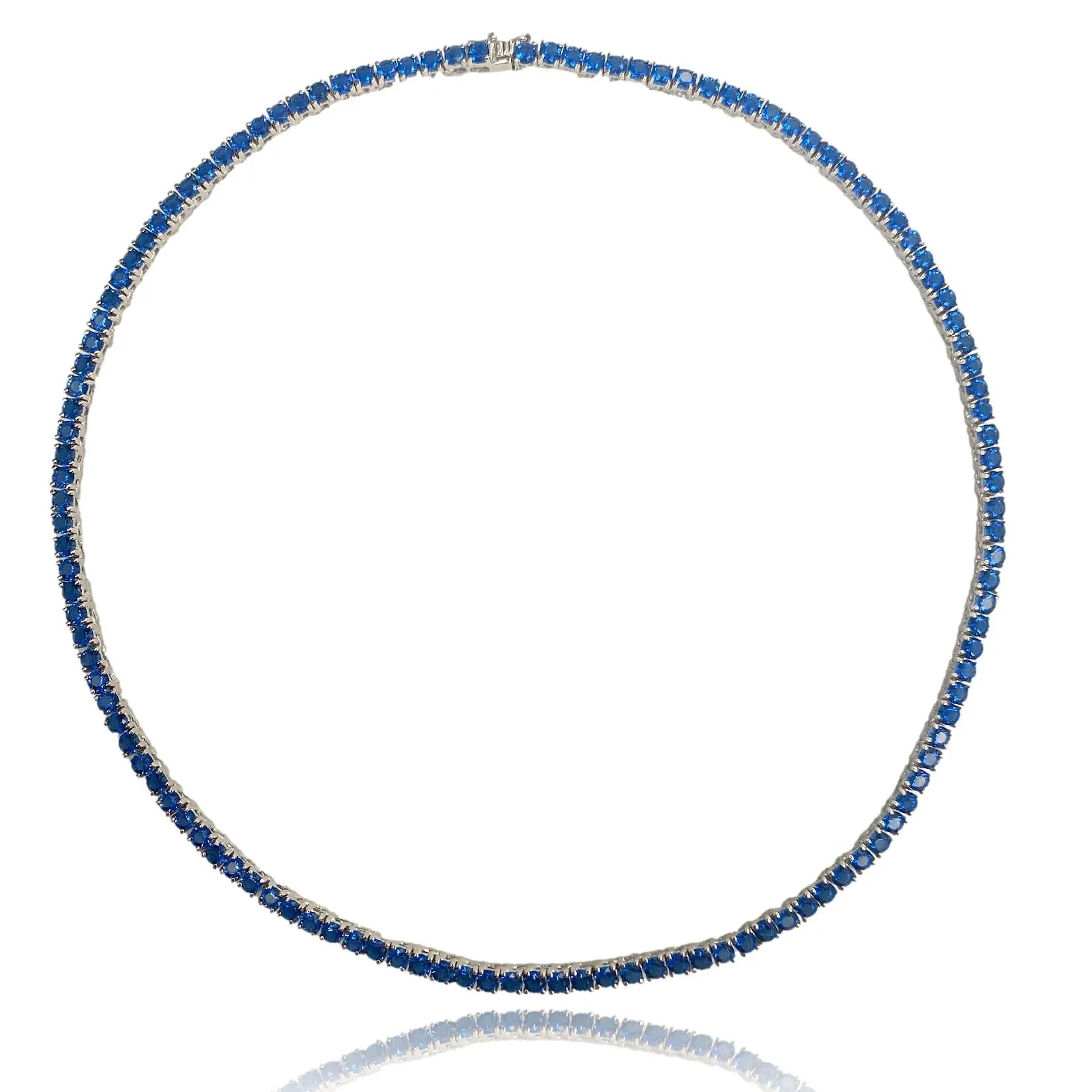 Ibiza Sapphire Blue CZ’s 4 Prong Tennis Necklace