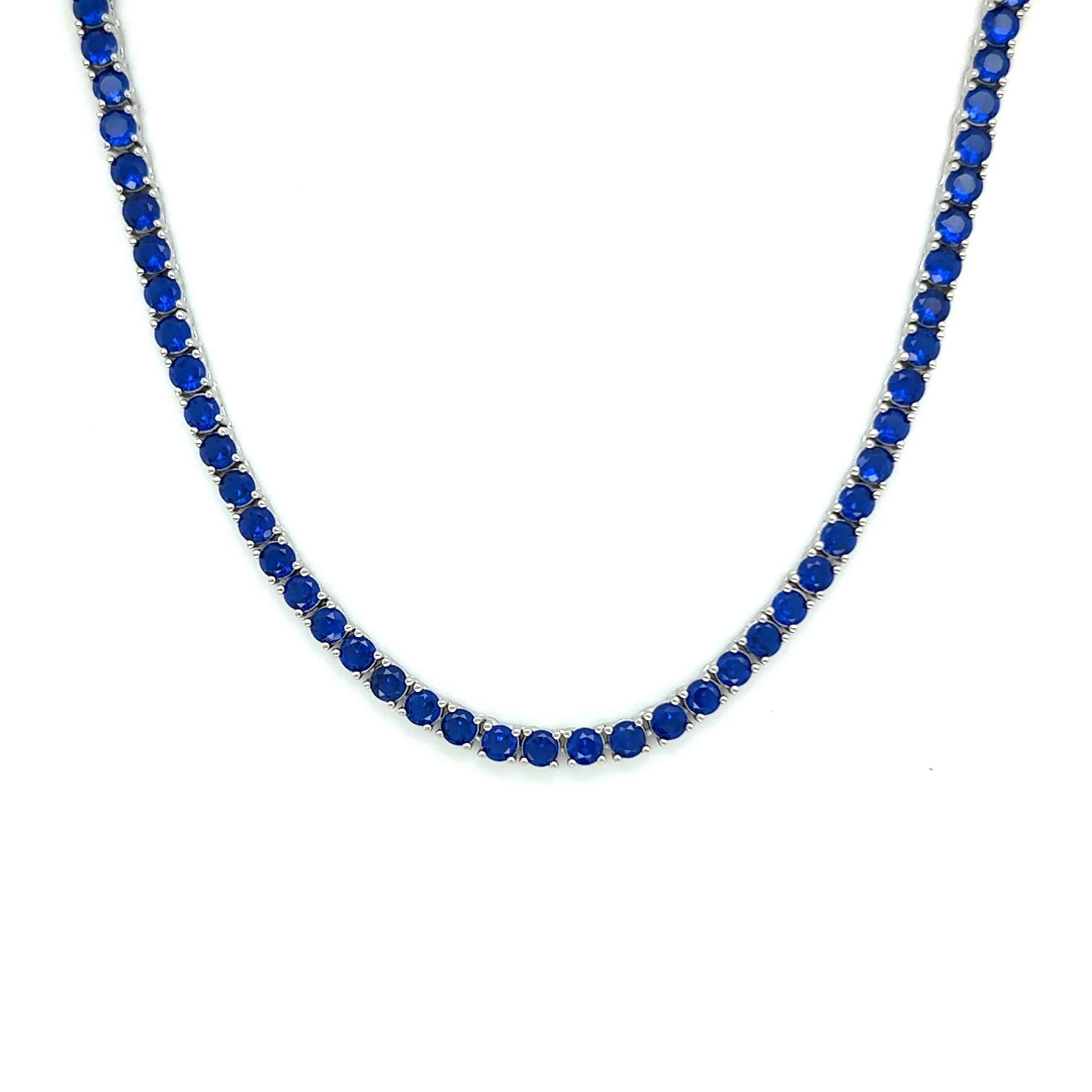 Ibiza Sapphire Blue CZ’s 4 Prong Tennis Necklace