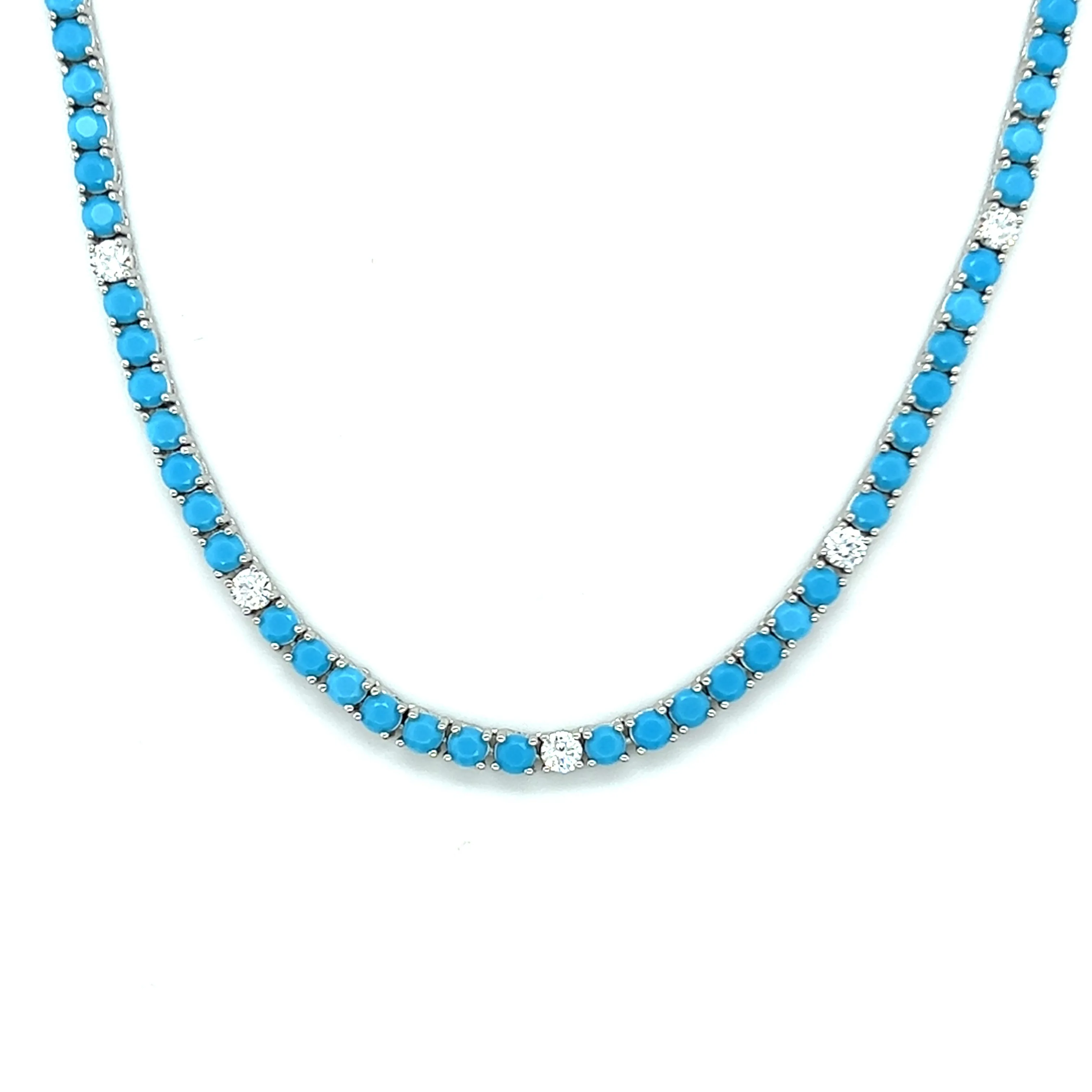 Ibiza Turquoise   Clear CZ’s 4 Prong Tennis Necklace