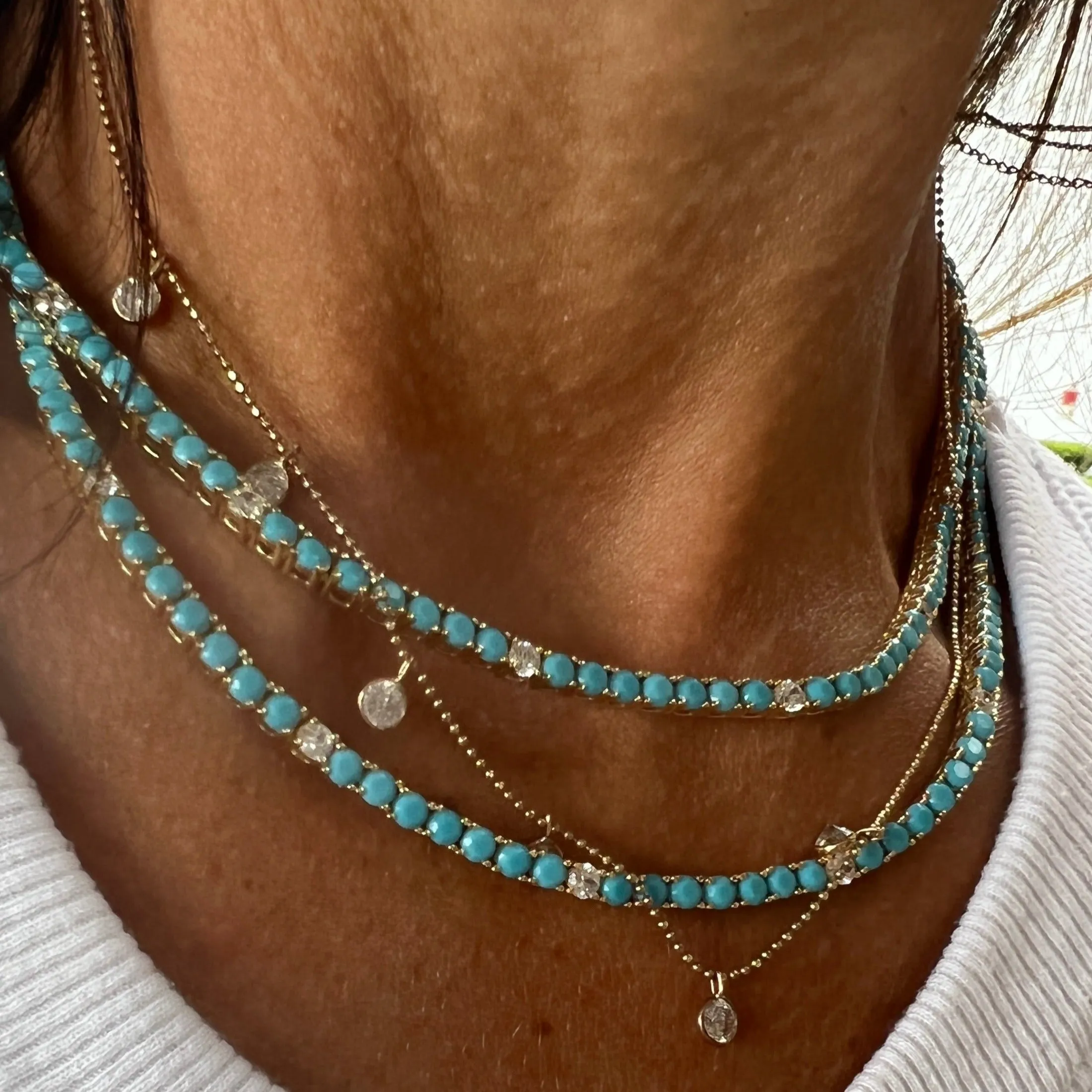 Ibiza Turquoise   Clear CZ’s 4 Prong Tennis Necklace