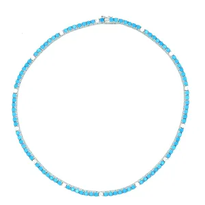 Ibiza Turquoise   Clear CZ’s 4 Prong Tennis Necklace