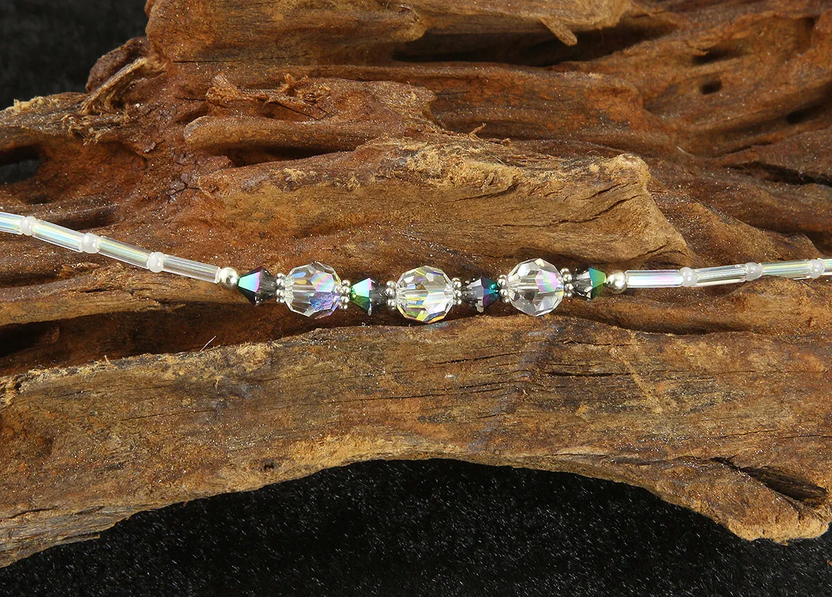 Iridescent Scarab Crystal Beaded Anklet