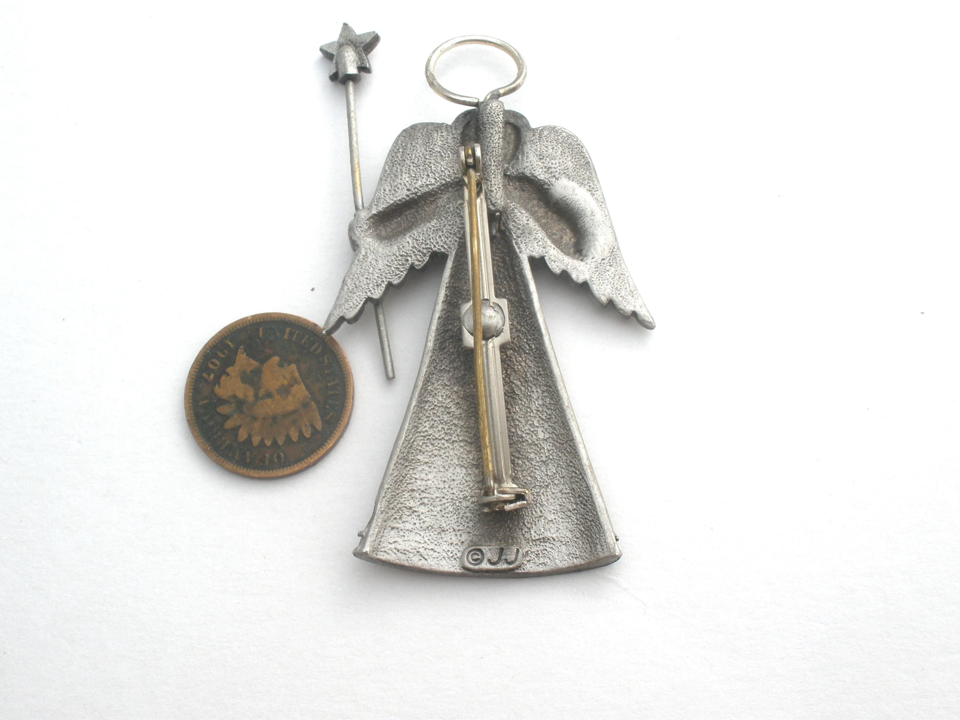 JJ Pewter Angel Brooch Pin Vintage