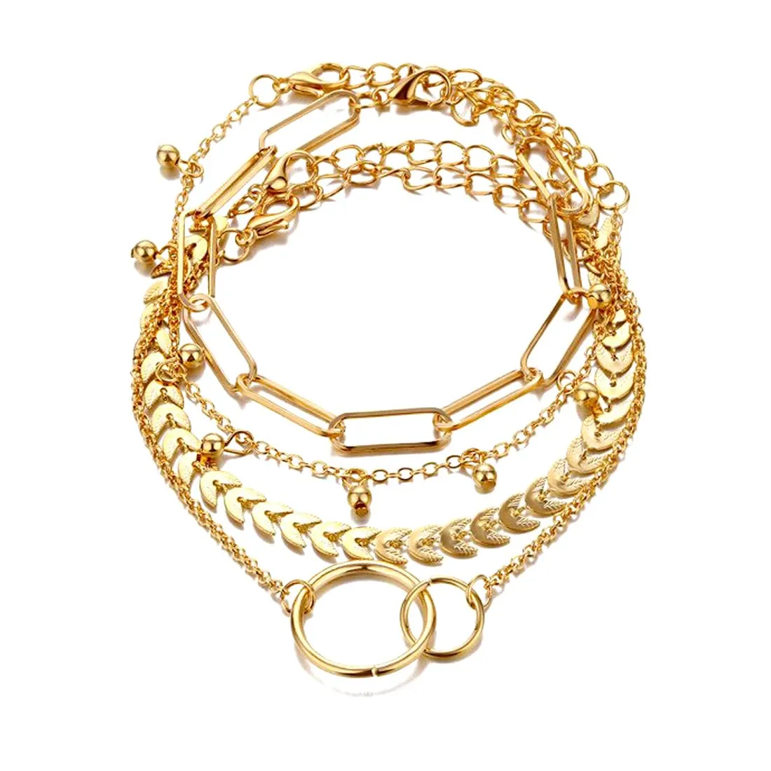 Kairangi Combo Bracelets for Women 4 Pcs Chain & Links Gold Plated Multi Layered Bracelet Set for Women and Girls