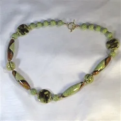 Kazuri  Necklace in Handmade Green and Gold Kazuri Beads