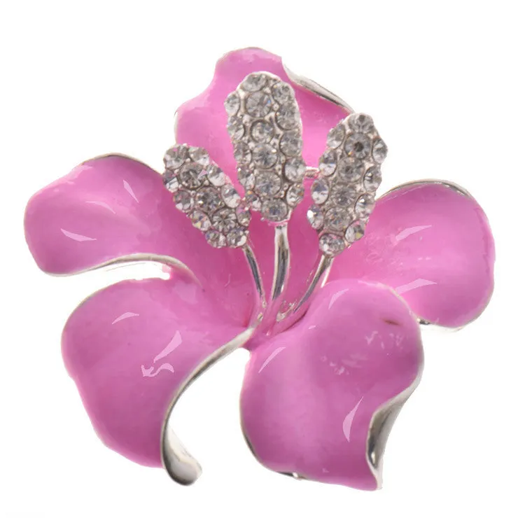 Lackingone christmas gift Enamel Brooch Rhinestone Crystal Lily Flower brooches for women