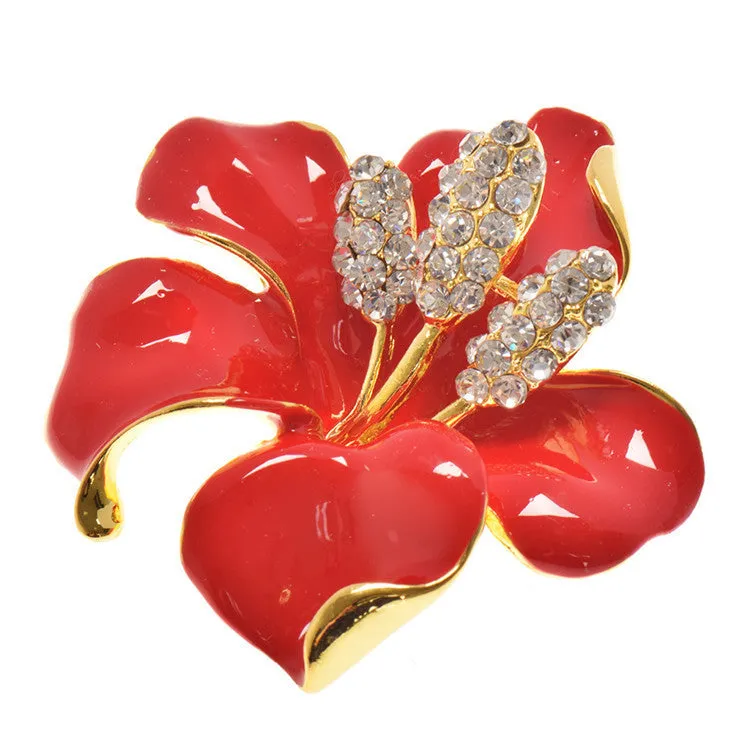 Lackingone christmas gift Enamel Brooch Rhinestone Crystal Lily Flower brooches for women