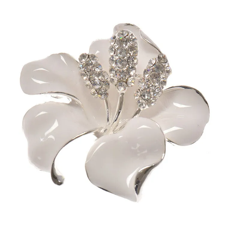 Lackingone christmas gift Enamel Brooch Rhinestone Crystal Lily Flower brooches for women