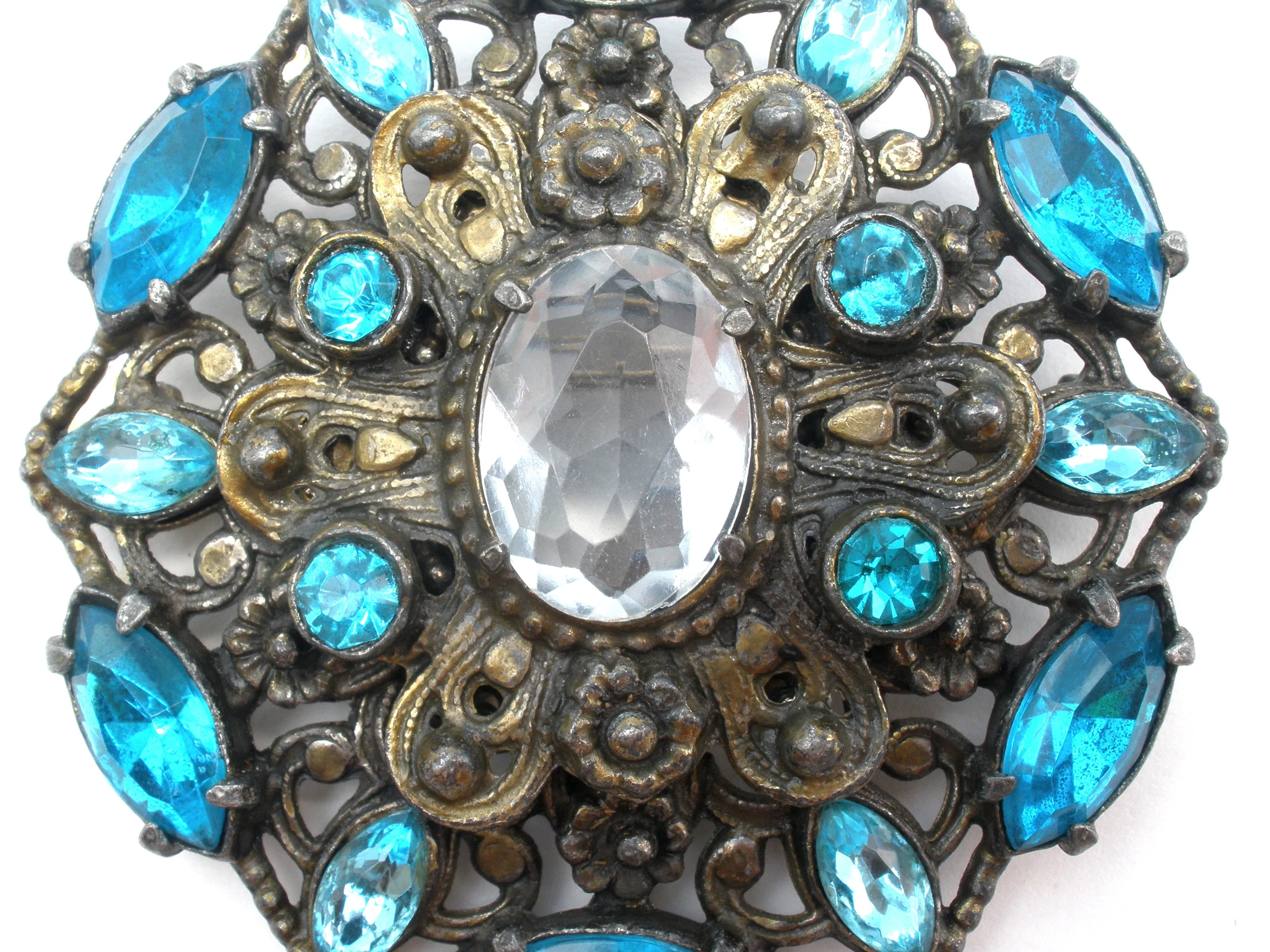 Large Blue Rhinestone Brooch Vintage