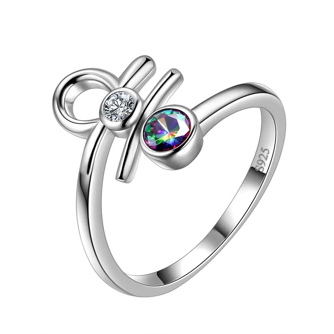 Libra Zodiac Rings Women Girls Jewelry Birthday Gift Mystic Topaz 925 Silver