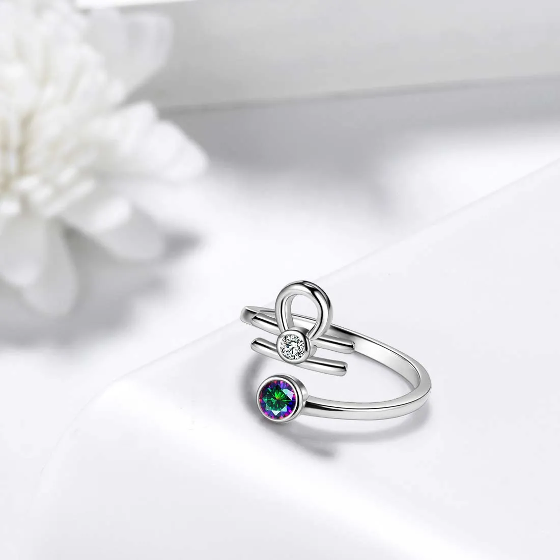 Libra Zodiac Rings Women Girls Jewelry Birthday Gift Mystic Topaz 925 Silver