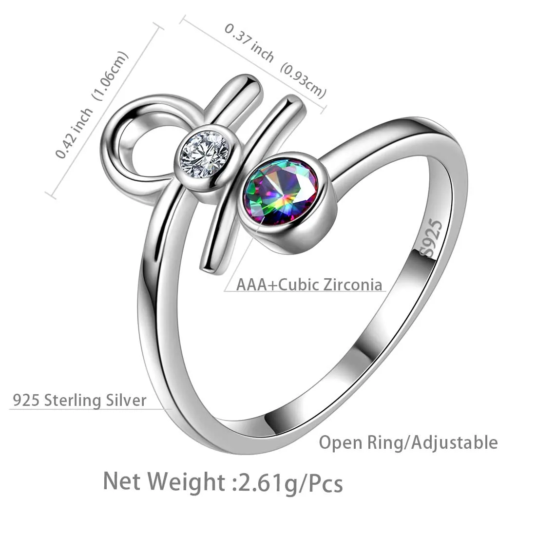 Libra Zodiac Rings Women Girls Jewelry Birthday Gift Mystic Topaz 925 Silver