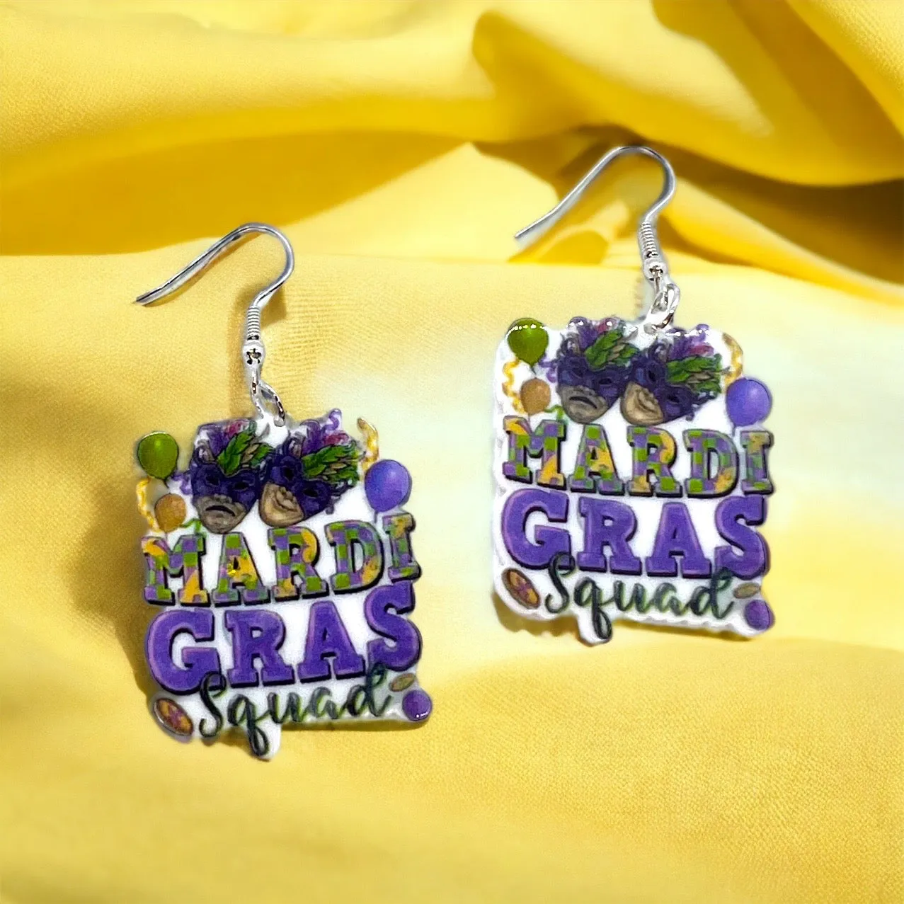 Mardi Gras Earrings - Purple Green Gold, Mardi Gras Mask, New Orleans, Mardi Gras Squad, Mardi Gras Accessories, Mardi Gras Accessories