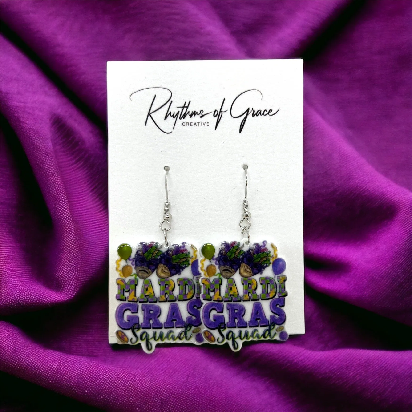 Mardi Gras Earrings - Purple Green Gold, Mardi Gras Mask, New Orleans, Mardi Gras Squad, Mardi Gras Accessories, Mardi Gras Accessories