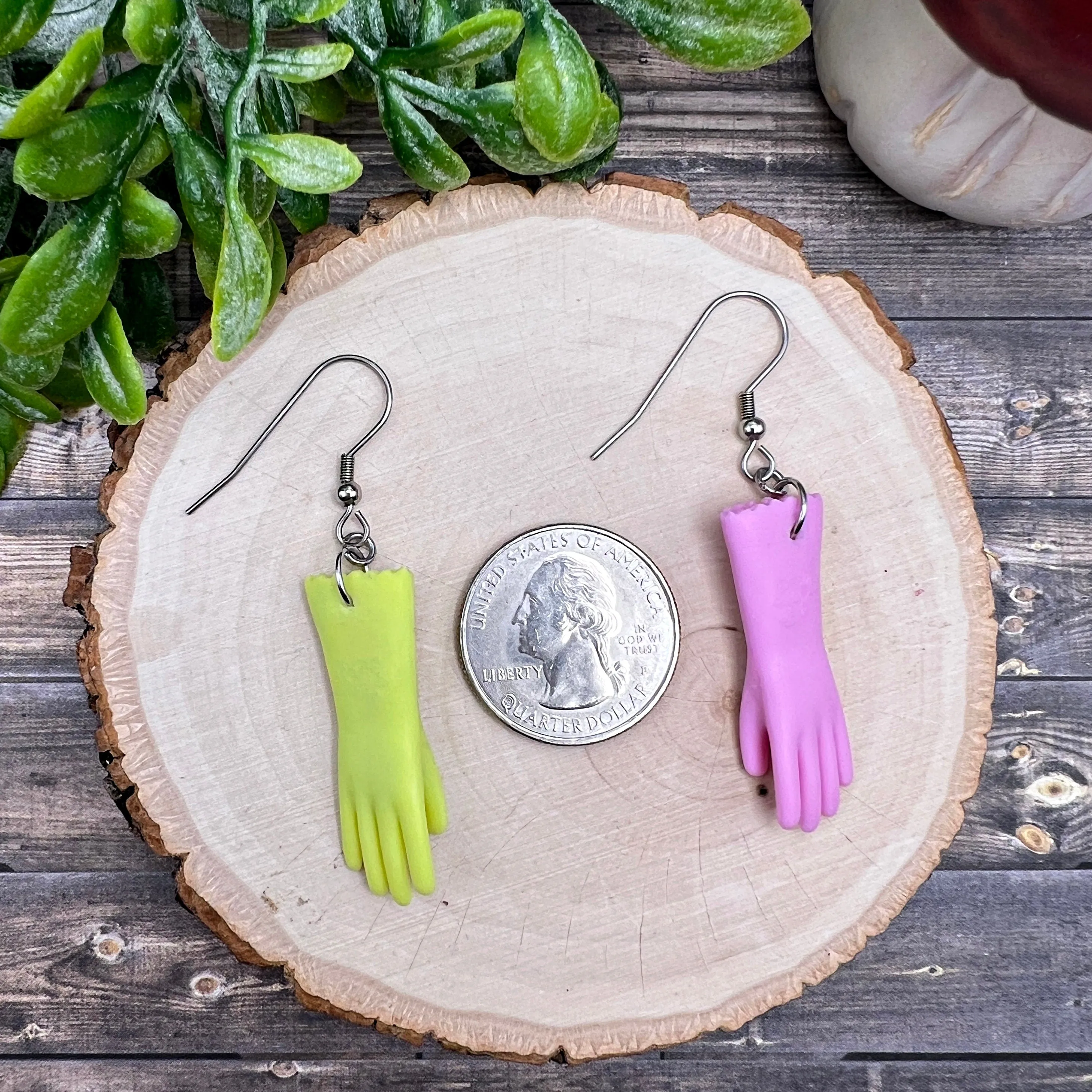 Miniature Rubber Gloves Stainless Steel  Earrings, Hypoallergenic Gift