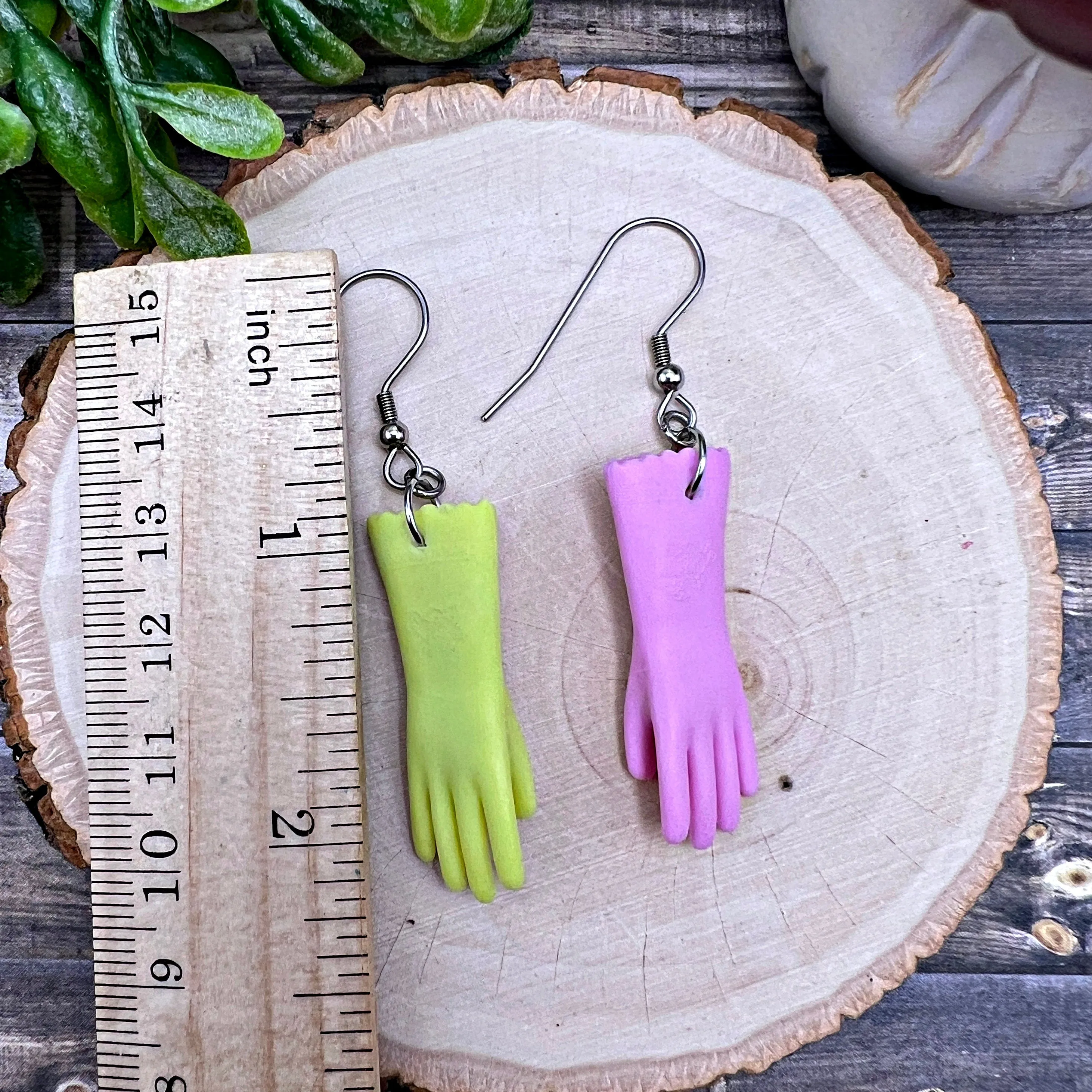 Miniature Rubber Gloves Stainless Steel  Earrings, Hypoallergenic Gift