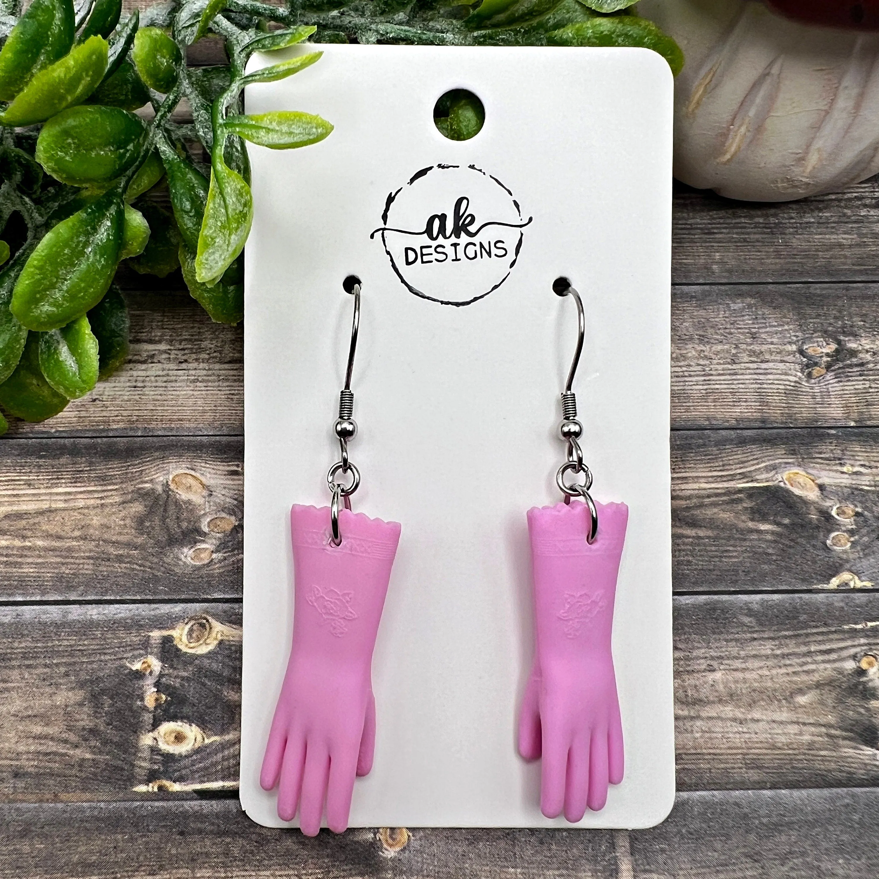 Miniature Rubber Gloves Stainless Steel  Earrings, Hypoallergenic Gift